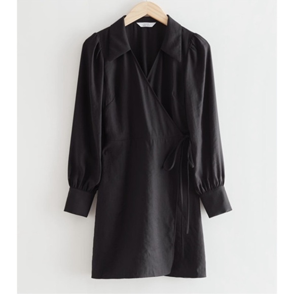 Nwt & Other Stories Black Collared True Wrap Mini Dress Long Sleeves Wom… - Picture 2 of 8